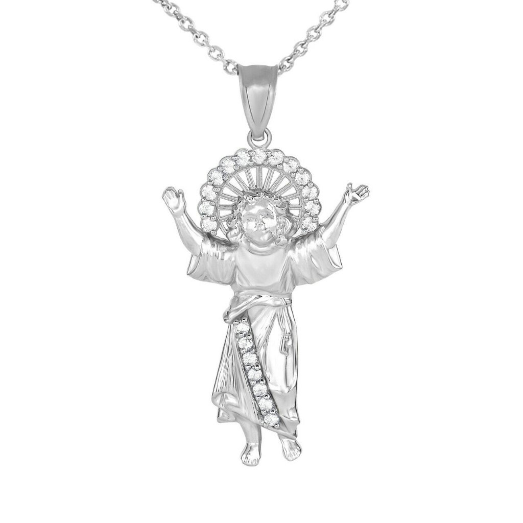 Fine Silver Halo Baby Jesus Divino Nino Necklace 79$